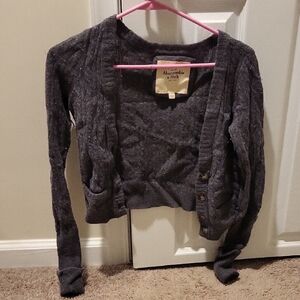 Abercrombie & Fitch Women's Dark Charcoal Cropped Cable Cardigan